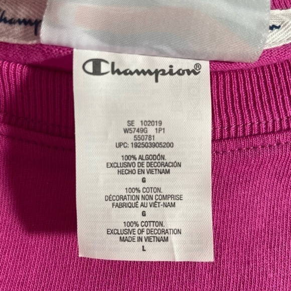 Champion Cropped Top Womens T Shirt Pink White Long Sleeve Size Large - Picture 9 of 9